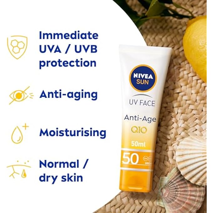 Nivea SUN FACE CREAM, SPF 50, HIGH UVA AND UVB PROTECTION, WITH Q10 TECHNOLOGY, ANTI-AGE, WATER RESISTANT, NON-GREASY, 50ML - Image 2
